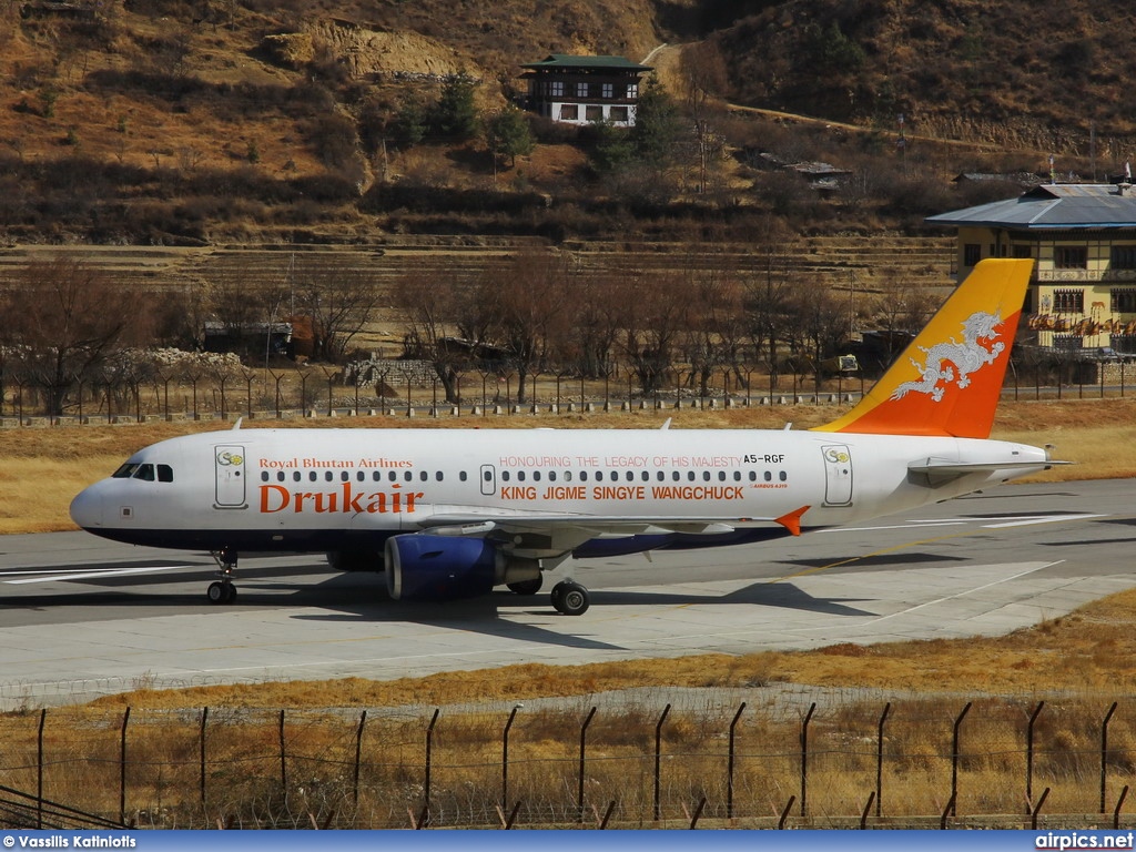 A5-RGF, Airbus A319-100, Druk Air - Royal Bhutan Airlines