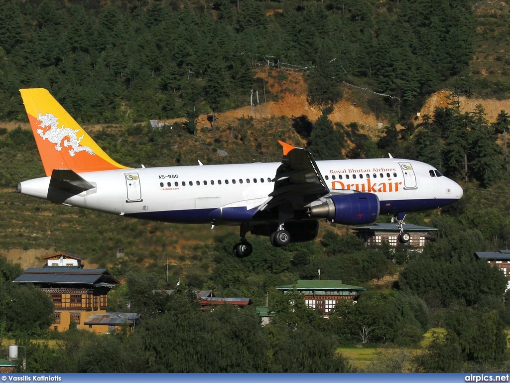 A5-RGG, Airbus A319-100, Druk Air - Royal Bhutan Airlines