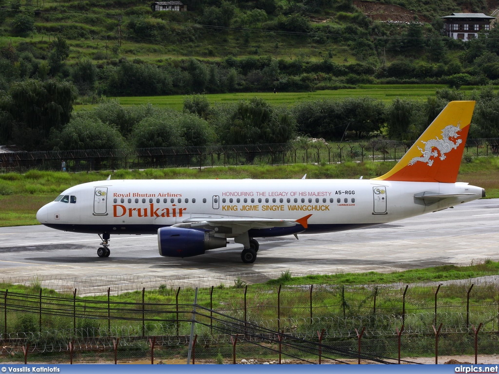 A5-RGG, Airbus A319-100, Druk Air - Royal Bhutan Airlines